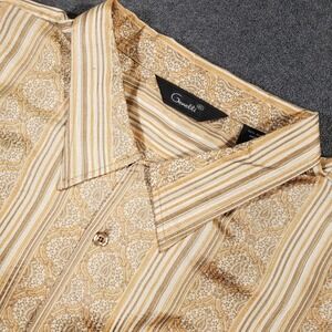 Genelli 100% Silk Shirt Men's 4XL Tan Orange Button Up 90s Soprano Vintage